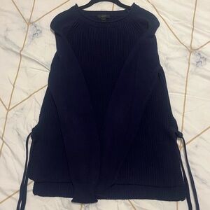 J Crew classic women’s ribbed sweater with side ties in navy blue